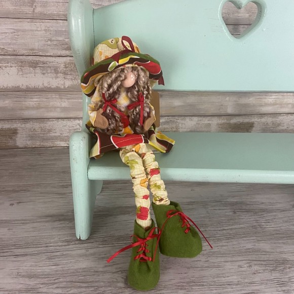 Hand Crafted Other - ❌SOLD❌ Apple Fruit Gnome Girl Shelf Sitter Home Decor Red Brown Hat Bendable